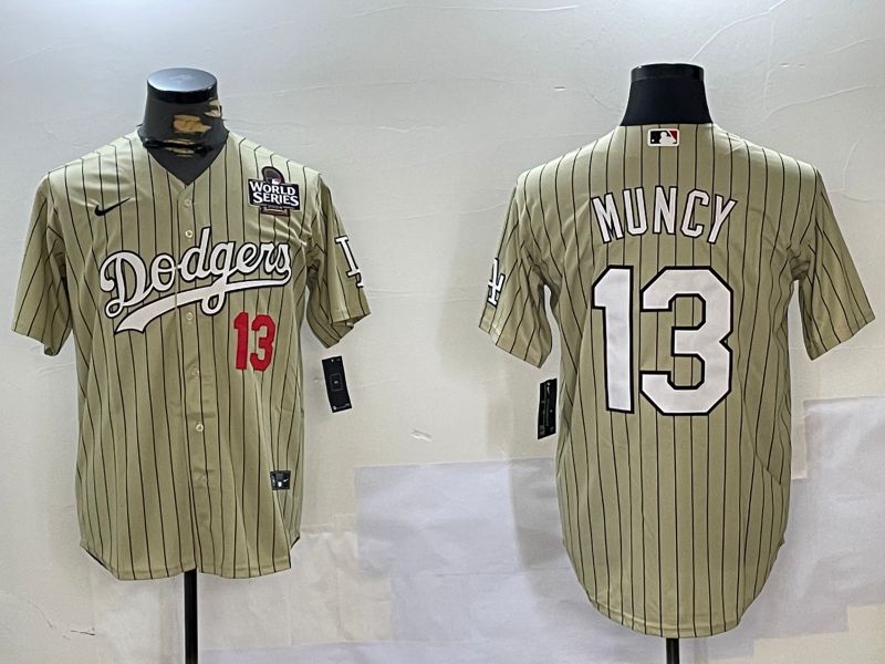 Men Los Angeles Dodgers #13 Muncy Green Stripe Game 2024 Nike MLB Jersey style 3